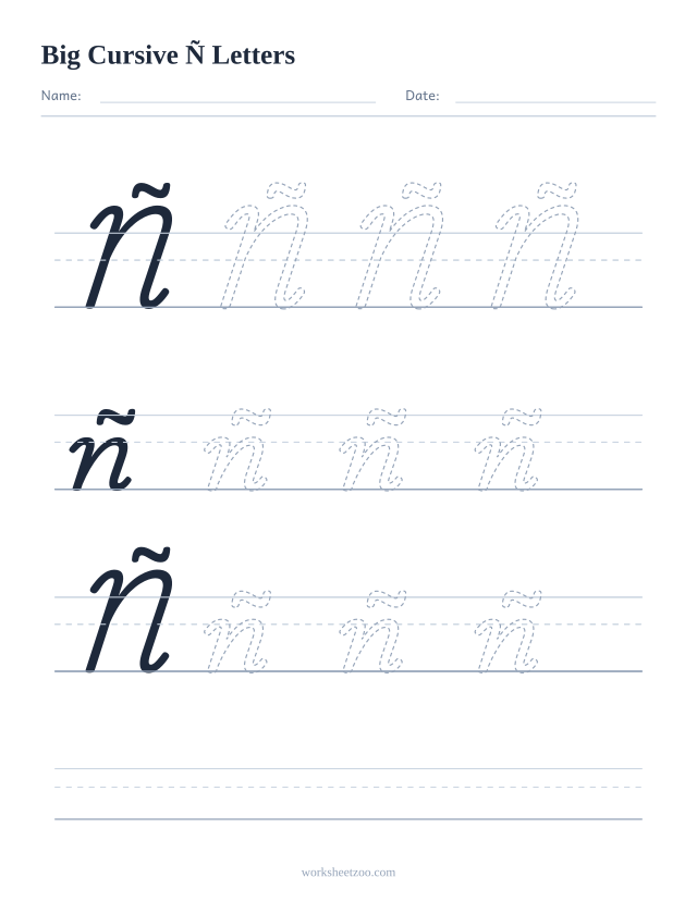 Big cursive letter Ñ worksheet with extra-large tracing practice