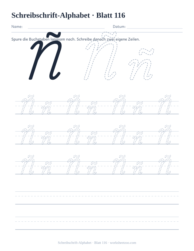 Vorschau: Schreibschrift-Alphabet, druckbares Arbeitsblatt 116