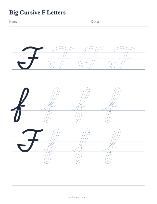Big cursive letter F worksheet with extra-large tracing practice