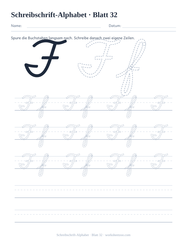 Vorschau: Schreibschrift-Alphabet, druckbares Arbeitsblatt 32