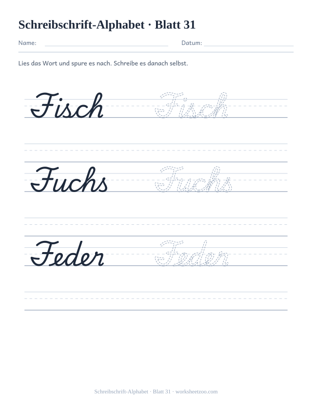 Vorschau: Schreibschrift-Alphabet, druckbares Arbeitsblatt 31