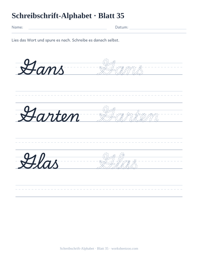 Vorschau: Schreibschrift-Alphabet, druckbares Arbeitsblatt 35