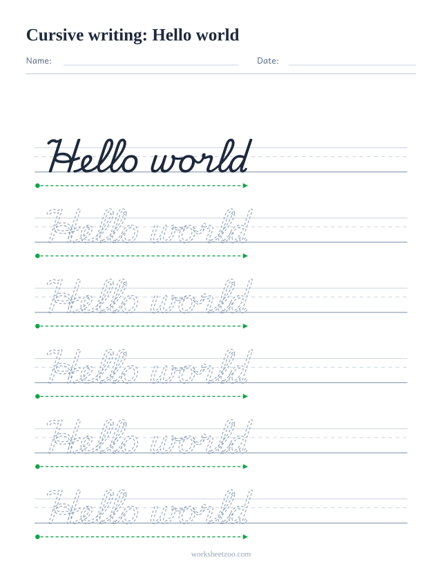 Example of a generated cursive writing worksheet