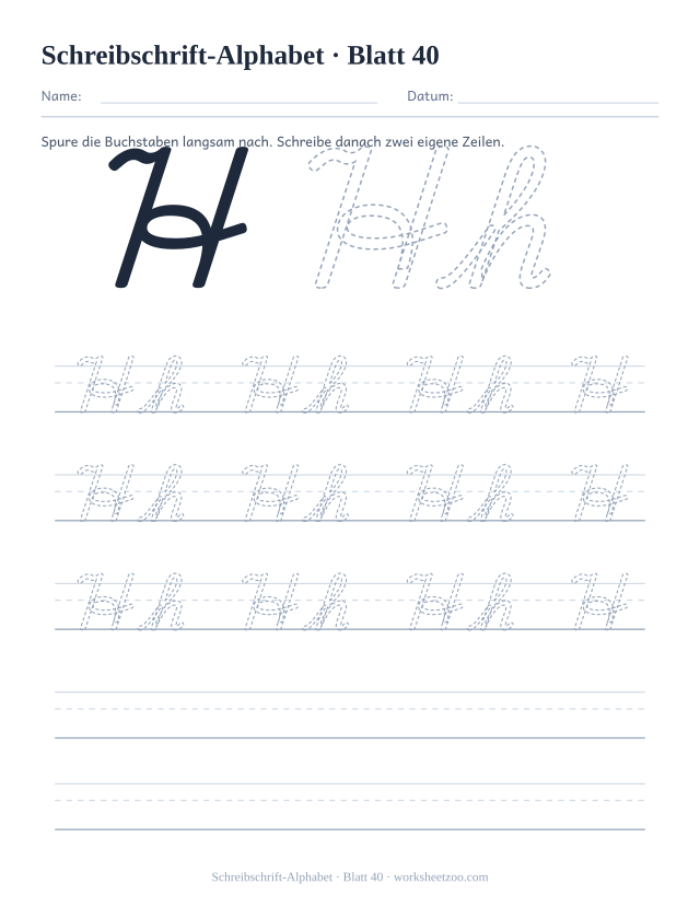 Vorschau: Schreibschrift-Alphabet, druckbares Arbeitsblatt 40