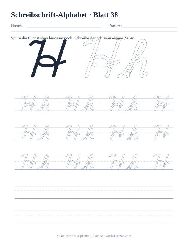 Vorschau: Schreibschrift-Alphabet, druckbares Arbeitsblatt 38