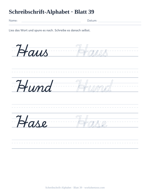 Vorschau: Schreibschrift-Alphabet, druckbares Arbeitsblatt 39