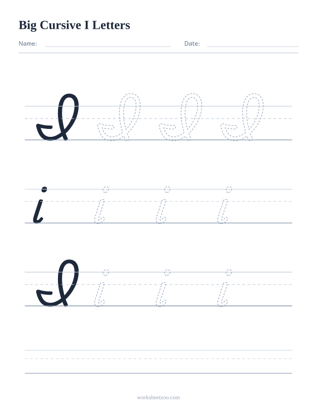 Big cursive letter I worksheet with extra-large tracing practice