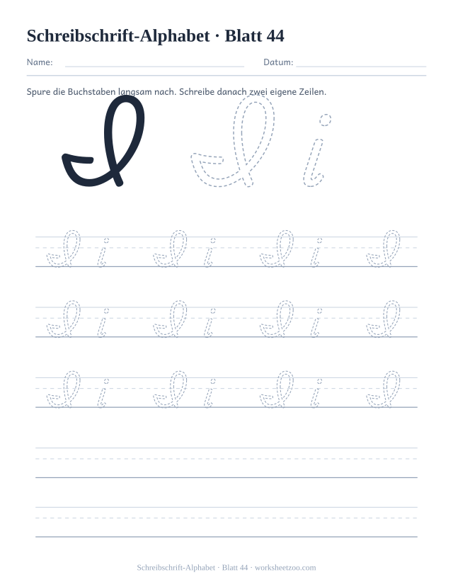 Vorschau: Schreibschrift-Alphabet, druckbares Arbeitsblatt 44