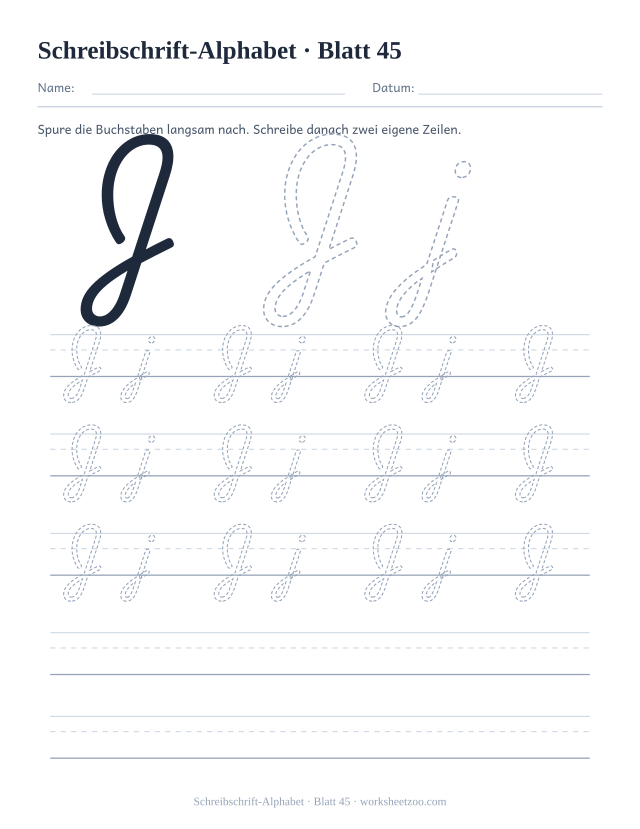 Vorschau: Schreibschrift-Alphabet, druckbares Arbeitsblatt 45