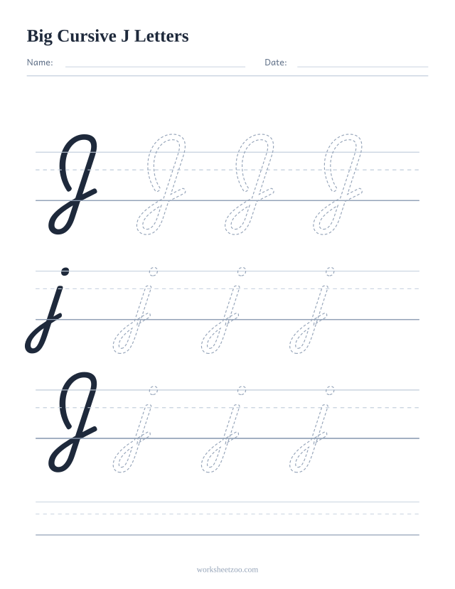 Big cursive letter J worksheet with extra-large tracing practice