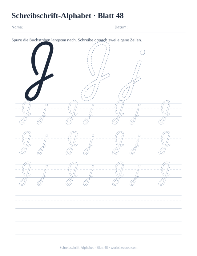 Vorschau: Schreibschrift-Alphabet, druckbares Arbeitsblatt 48