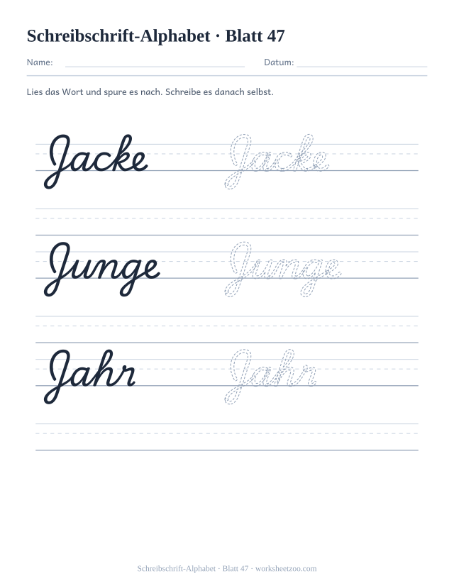 Vorschau: Schreibschrift-Alphabet, druckbares Arbeitsblatt 47