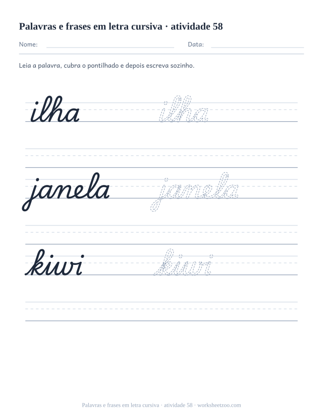 Prévia de Palavras e frases em letra cursiva, atividade 58 para imprimir