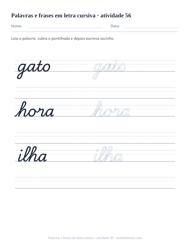 Prévia de Palavras e frases em letra cursiva, atividade 56 para imprimir