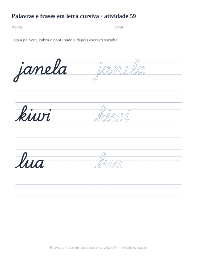 Prévia de Palavras e frases em letra cursiva, atividade 59 para imprimir