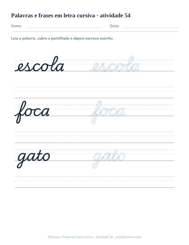 Prévia de Palavras e frases em letra cursiva, atividade 54 para imprimir