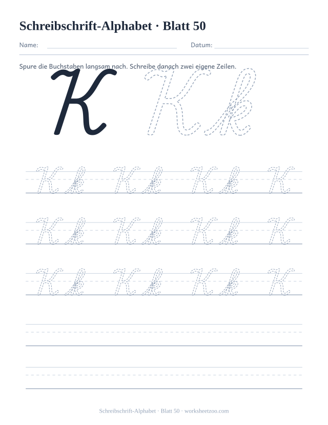 Vorschau: Schreibschrift-Alphabet, druckbares Arbeitsblatt 50