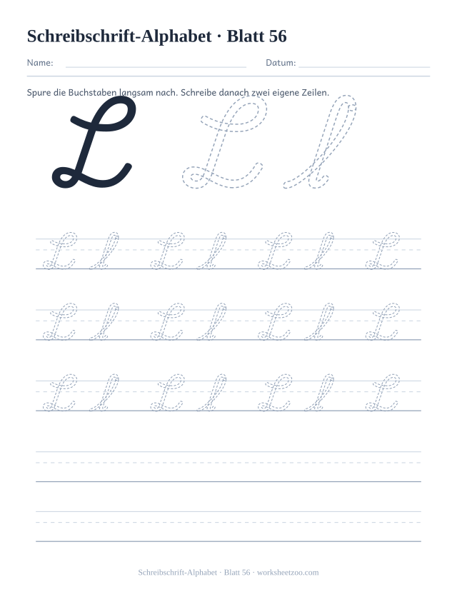 Vorschau: Schreibschrift-Alphabet, druckbares Arbeitsblatt 56