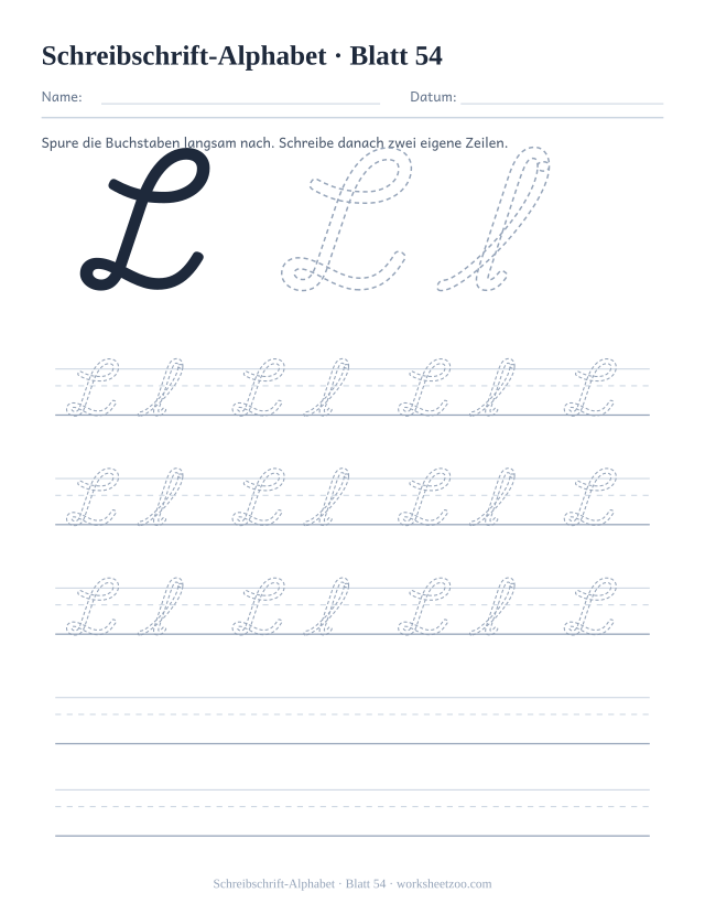 Vorschau: Schreibschrift-Alphabet, druckbares Arbeitsblatt 54