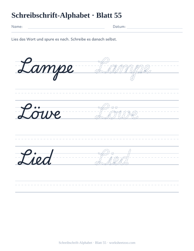 Vorschau: Schreibschrift-Alphabet, druckbares Arbeitsblatt 55