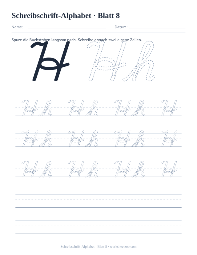 Vorschau: Schreibschrift-Alphabet, druckbares Arbeitsblatt 8