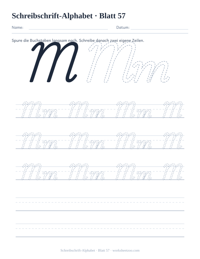 Vorschau: Schreibschrift-Alphabet, druckbares Arbeitsblatt 57