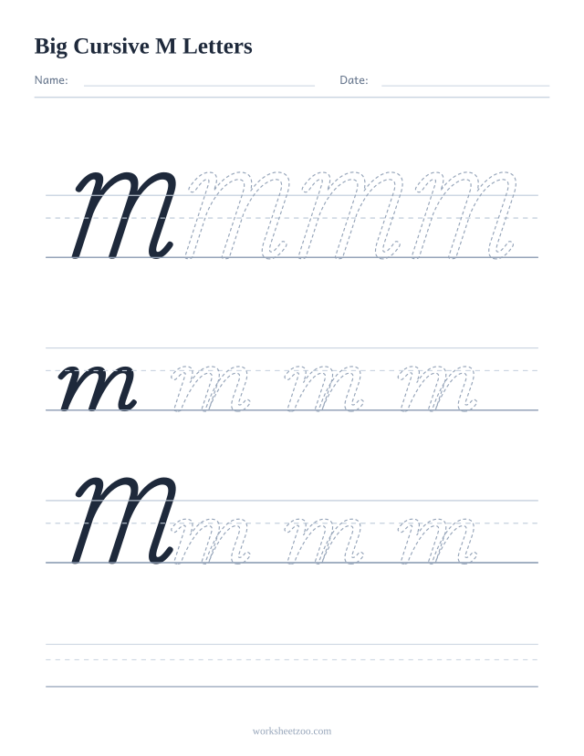 Big cursive letter M worksheet with extra-large tracing practice
