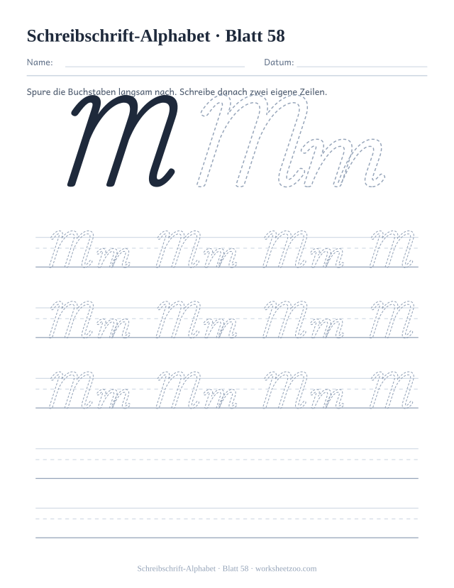 Vorschau: Schreibschrift-Alphabet, druckbares Arbeitsblatt 58