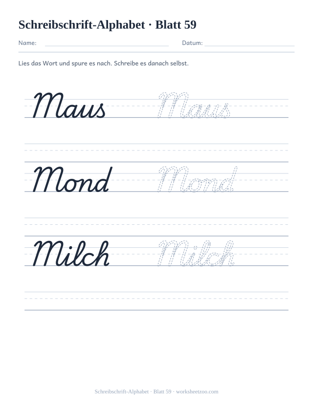 Vorschau: Schreibschrift-Alphabet, druckbares Arbeitsblatt 59