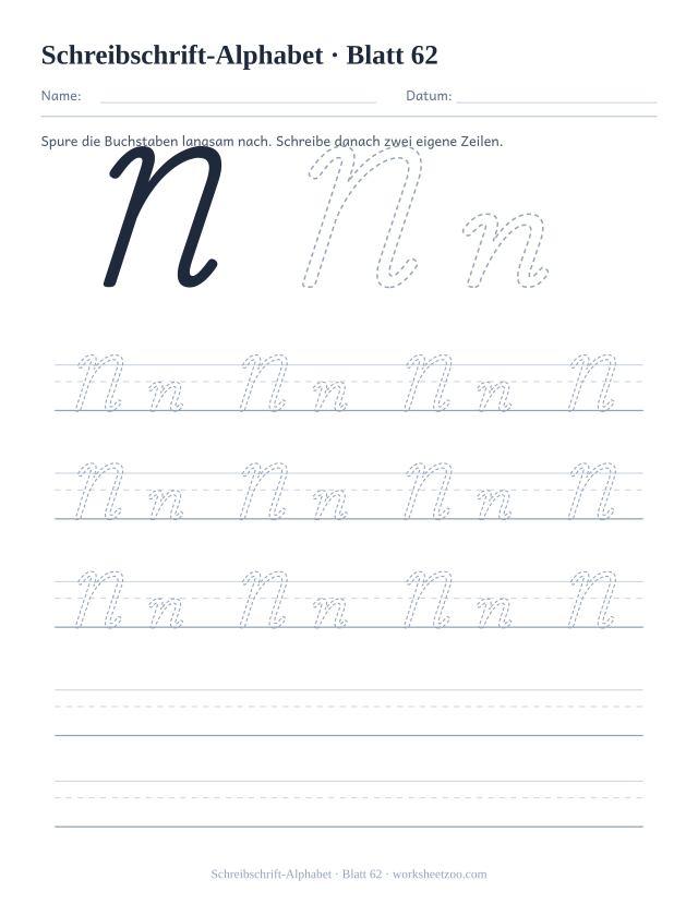 Vorschau: Schreibschrift-Alphabet, druckbares Arbeitsblatt 62