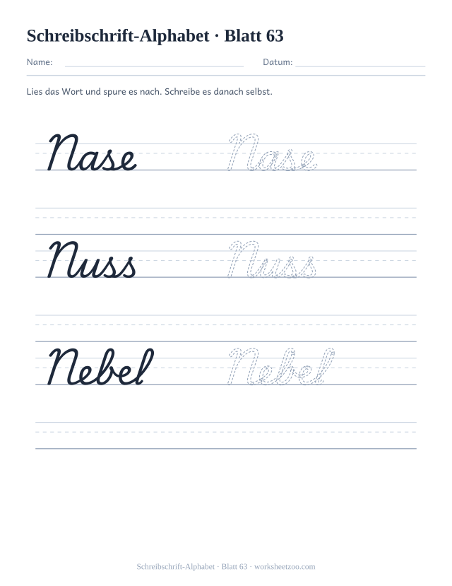 Vorschau: Schreibschrift-Alphabet, druckbares Arbeitsblatt 63