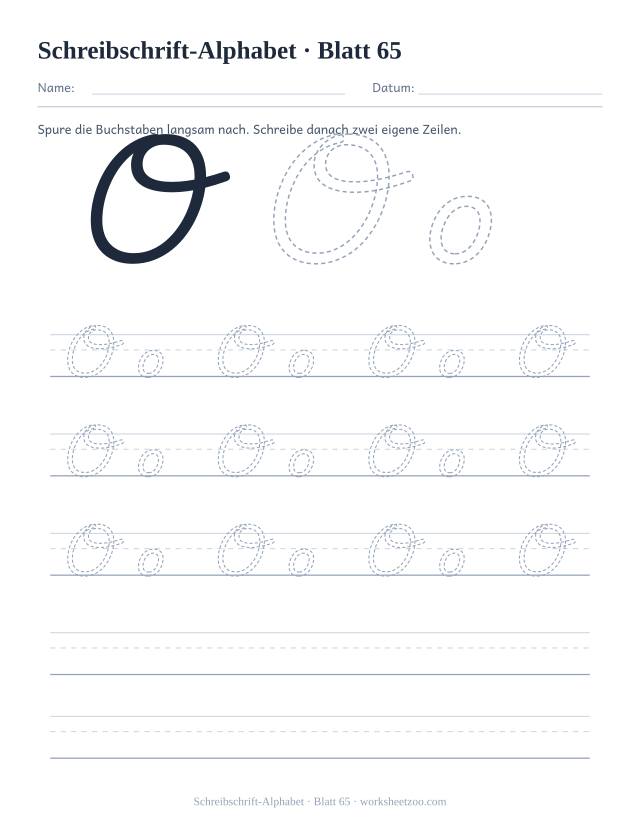 Vorschau: Schreibschrift-Alphabet, druckbares Arbeitsblatt 65