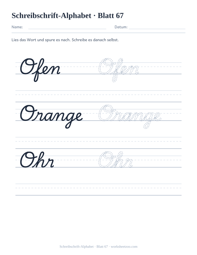 Vorschau: Schreibschrift-Alphabet, druckbares Arbeitsblatt 67