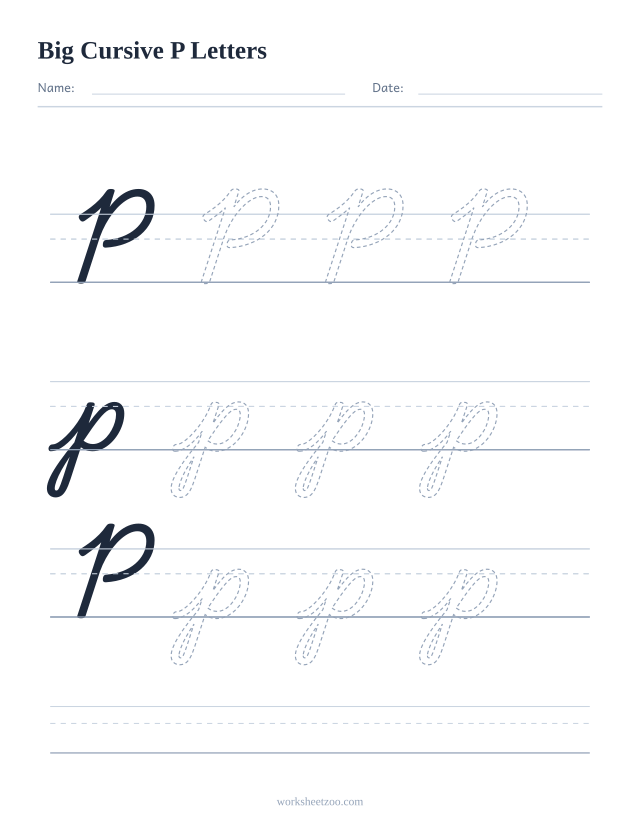 Big cursive letter P worksheet with extra-large tracing practice