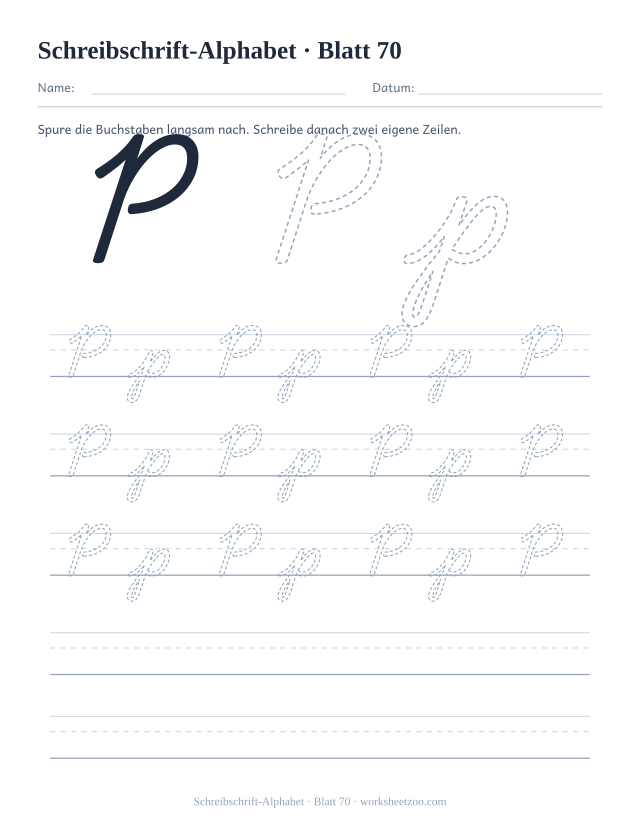 Vorschau: Schreibschrift-Alphabet, druckbares Arbeitsblatt 70