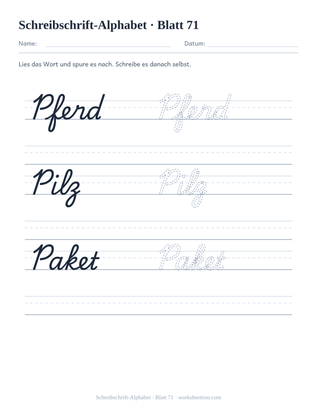 Vorschau: Schreibschrift-Alphabet, druckbares Arbeitsblatt 71