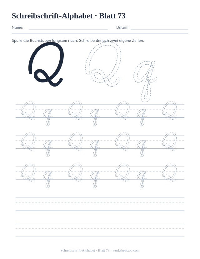 Vorschau: Schreibschrift-Alphabet, druckbares Arbeitsblatt 73