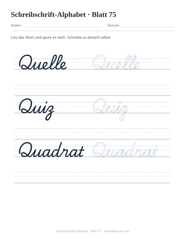 Vorschau: Schreibschrift-Alphabet, druckbares Arbeitsblatt 75