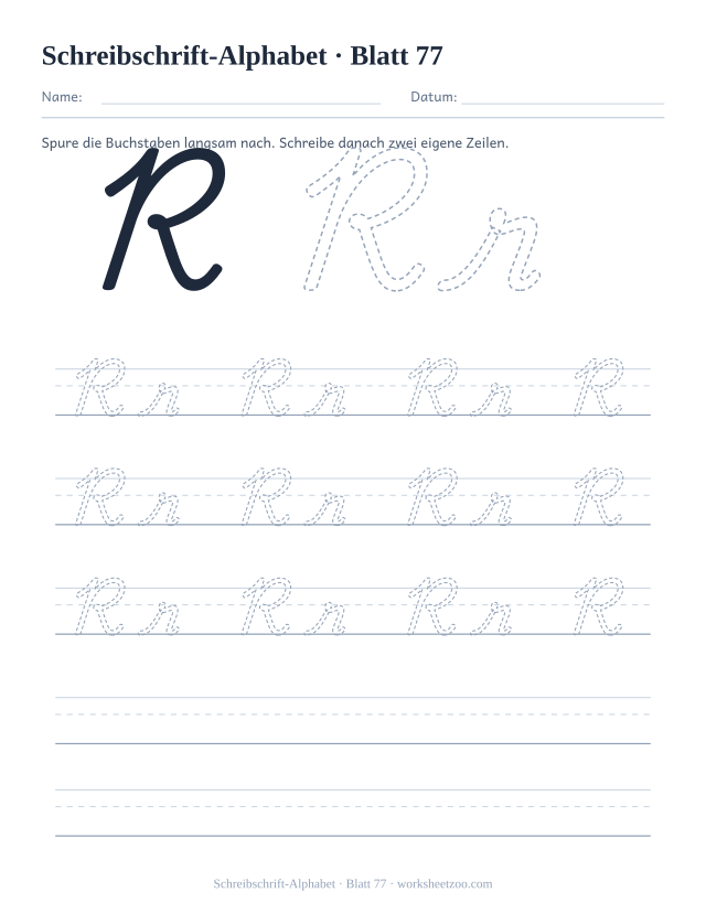 Vorschau: Schreibschrift-Alphabet, druckbares Arbeitsblatt 77