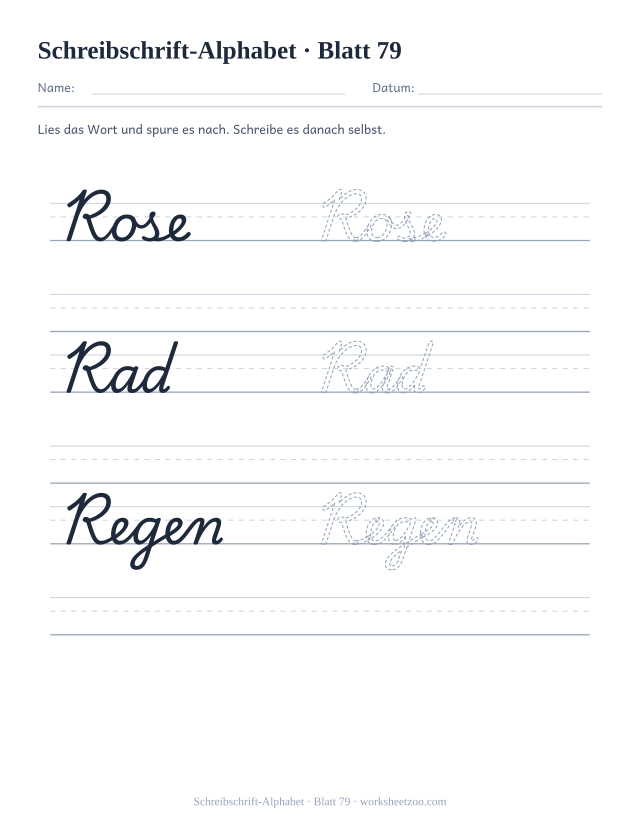 Vorschau: Schreibschrift-Alphabet, druckbares Arbeitsblatt 79