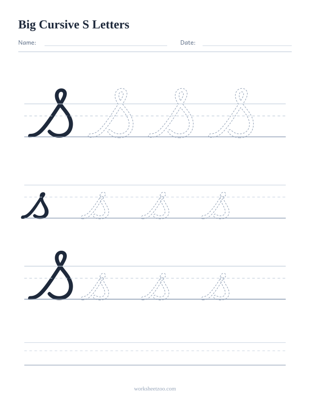 Big cursive letter S worksheet with extra-large tracing practice