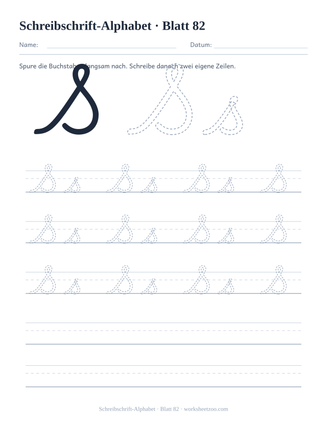 Vorschau: Schreibschrift-Alphabet, druckbares Arbeitsblatt 82