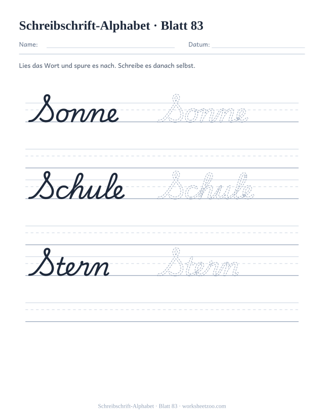 Vorschau: Schreibschrift-Alphabet, druckbares Arbeitsblatt 83