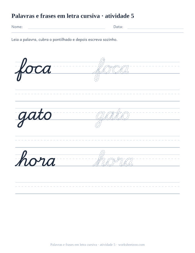 Prévia de Palavras e frases em letra cursiva, atividade 5 para imprimir
