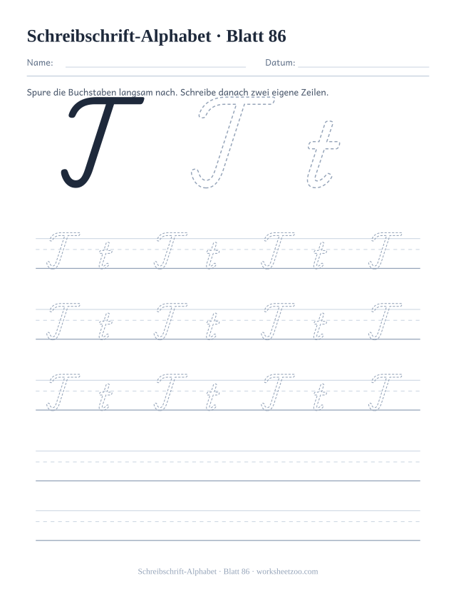 Vorschau: Schreibschrift-Alphabet, druckbares Arbeitsblatt 86