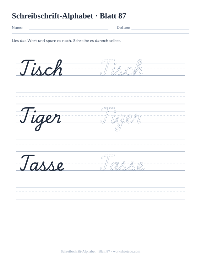 Vorschau: Schreibschrift-Alphabet, druckbares Arbeitsblatt 87