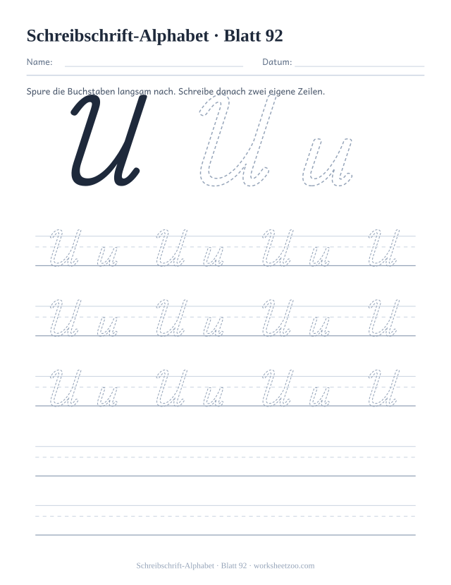 Vorschau: Schreibschrift-Alphabet, druckbares Arbeitsblatt 92