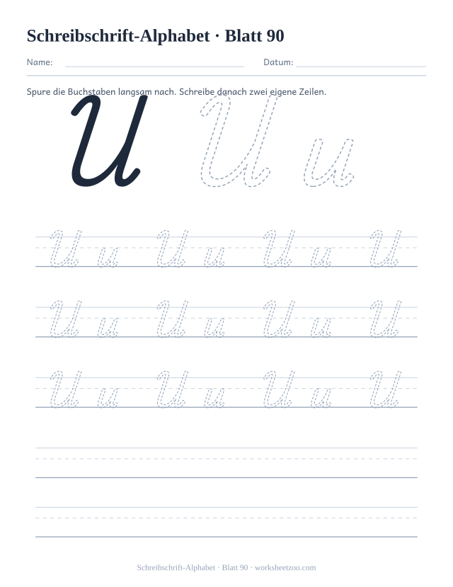 Vorschau: Schreibschrift-Alphabet, druckbares Arbeitsblatt 90