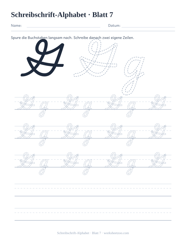 Vorschau: Schreibschrift-Alphabet, druckbares Arbeitsblatt 7