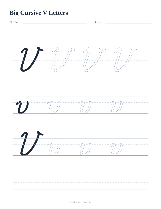 Big cursive letter V worksheet with extra-large tracing practice